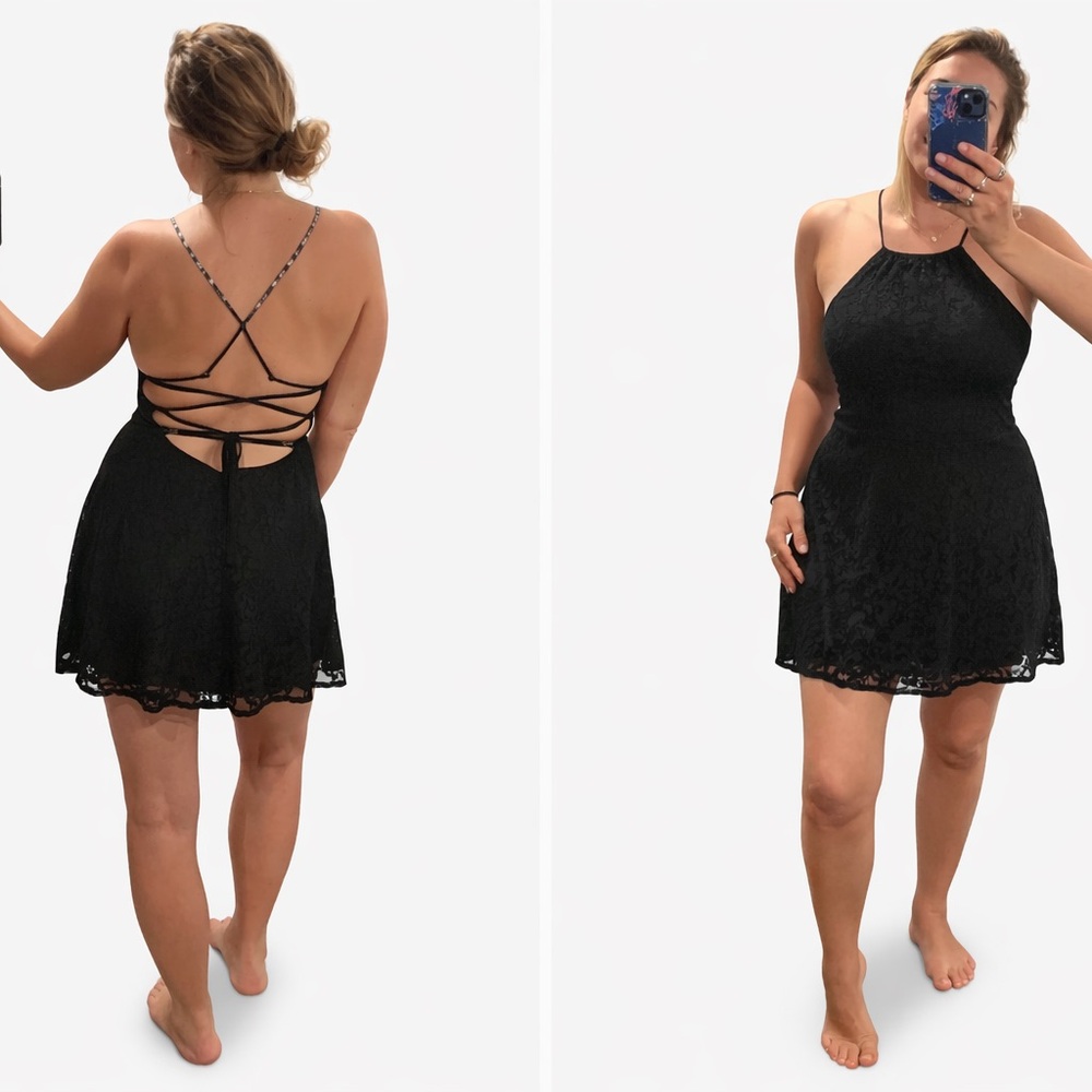 Black Lace Halter Dress - BOGO